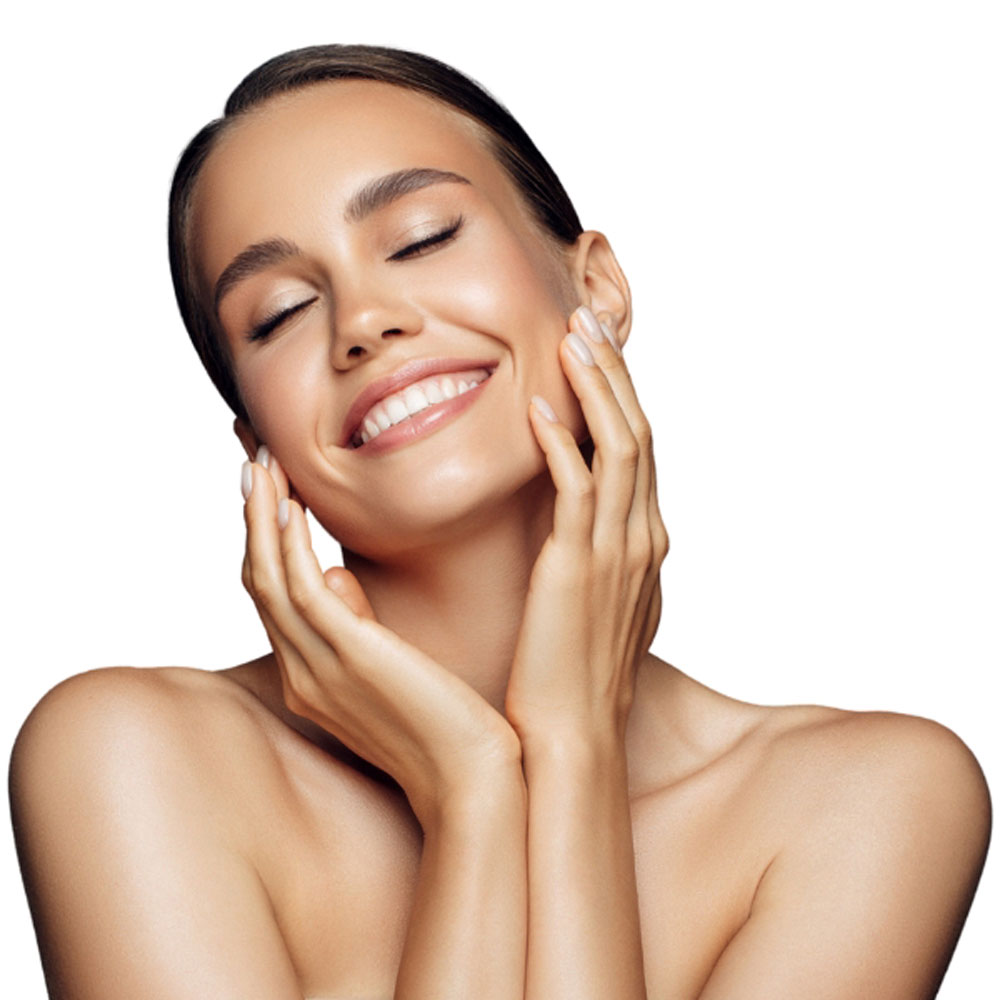 Beautiful, self-confident, happy woman with juvenile and healthy skin